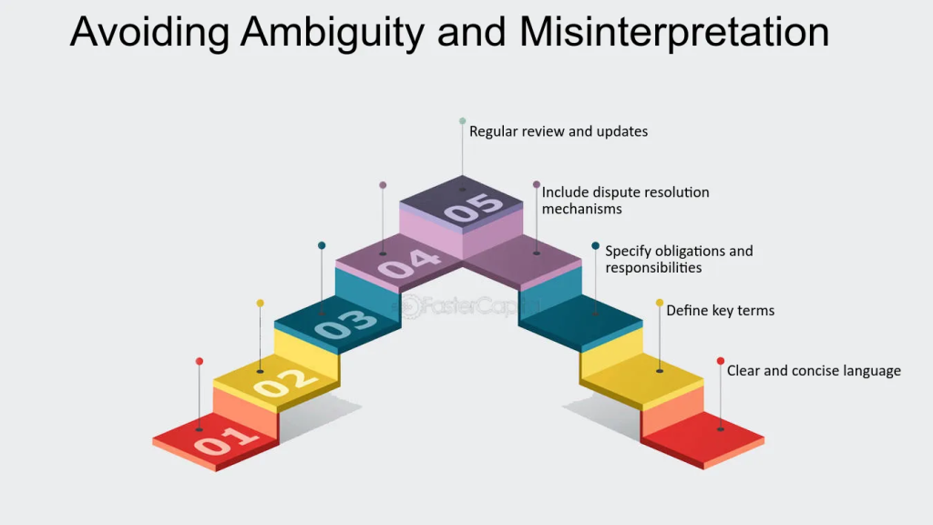 Diagram of five steps for avoiding ambiguity and misinterpretation in ad content