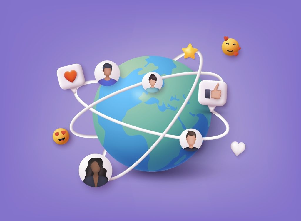 Illustration of a global network of people around a globe