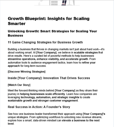 Newsletter template titled Growth Blueprint: Insights for Scaling Smarter