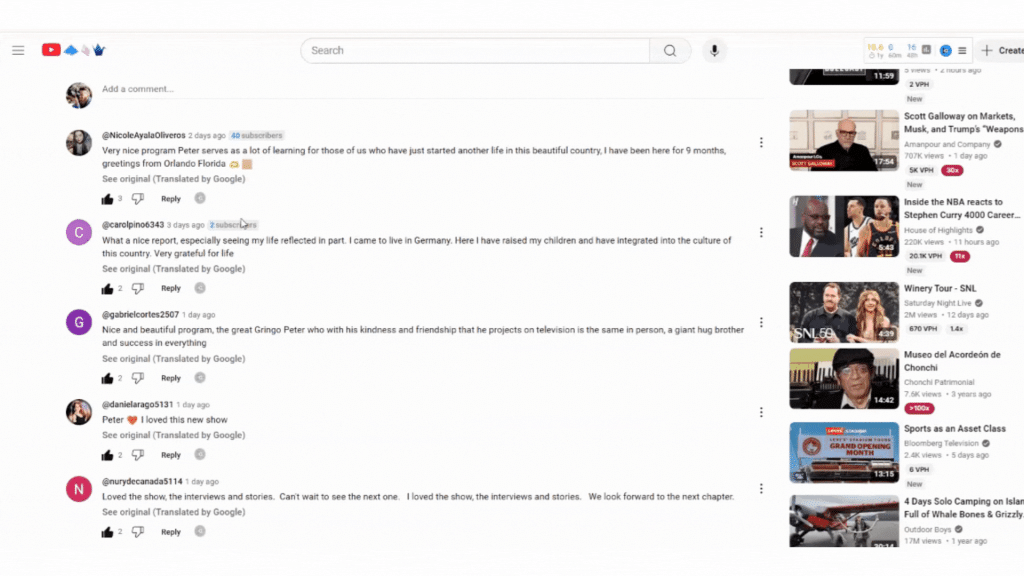 Animated screenshot of viewer comments on a YouTube video