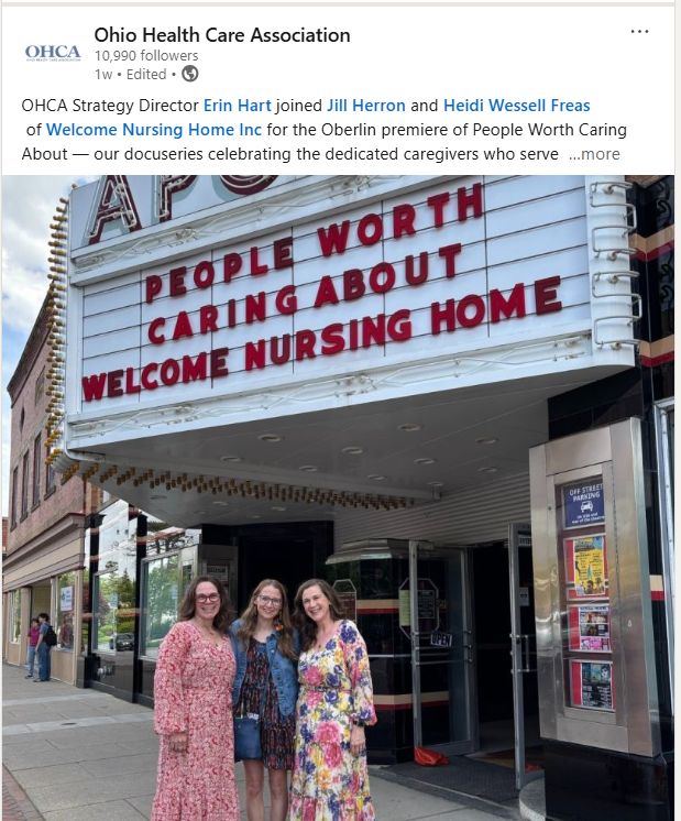 Screenshot of an Ohio Health Care Association post about the People Worth Caring About premiere