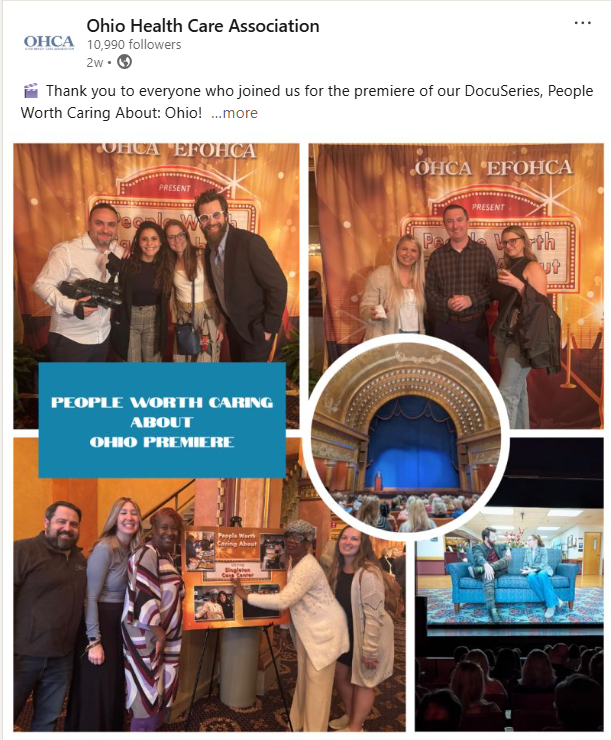 Screenshot of an Ohio Health Care Association post thanking guests at the Ohio premiere